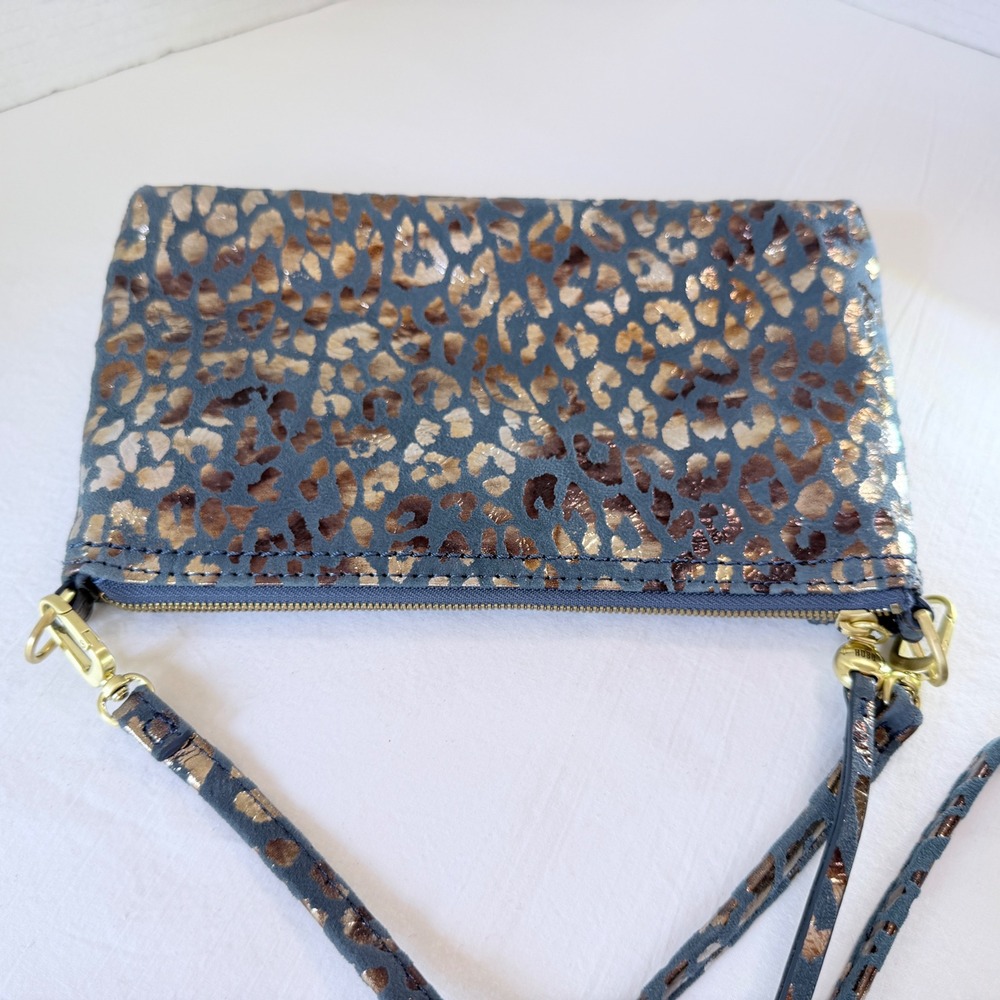 HOBO Int'l DARCY Convertible Blue Mirrored Cheetah Print Xbody Clutch Shoulder - Picture 9 of 14